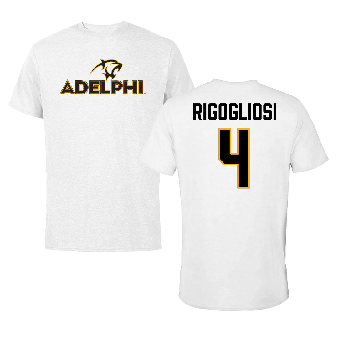Adelphi University Baseball White Tee - #4 Anthony Rigogliosi