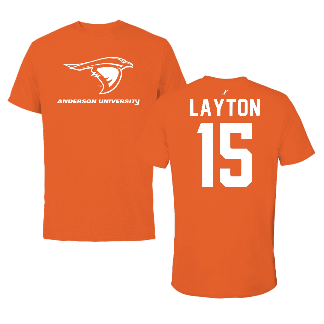 Anderson University (Indiana) Football Orange Tee - #15 Corey Layton