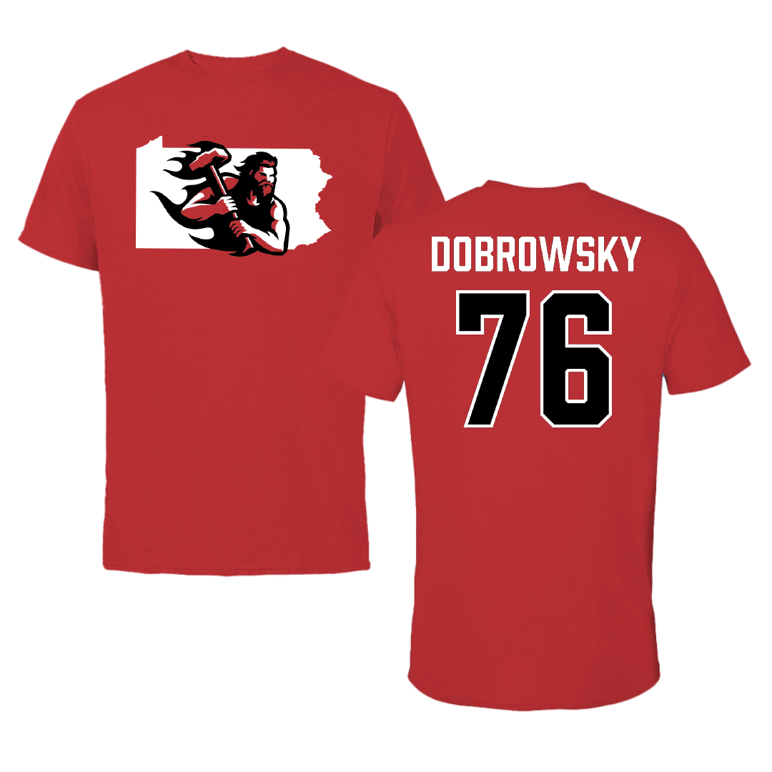 PennWest California Football Red State Performance Tee - #76 Mark Dobrowsky