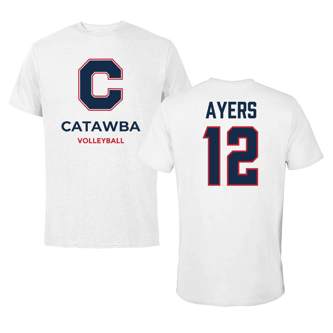 Catawba College Volleyball (W) White Performance Tee - #12 Rebekah Ayers