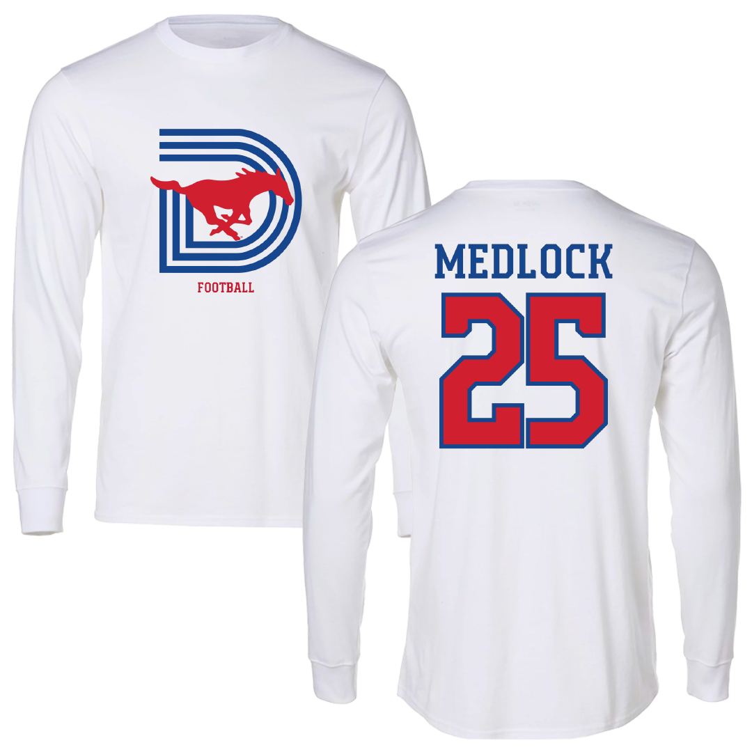 Southern Methodist University Football White Long Sleeve - #25 Justin Medlock
