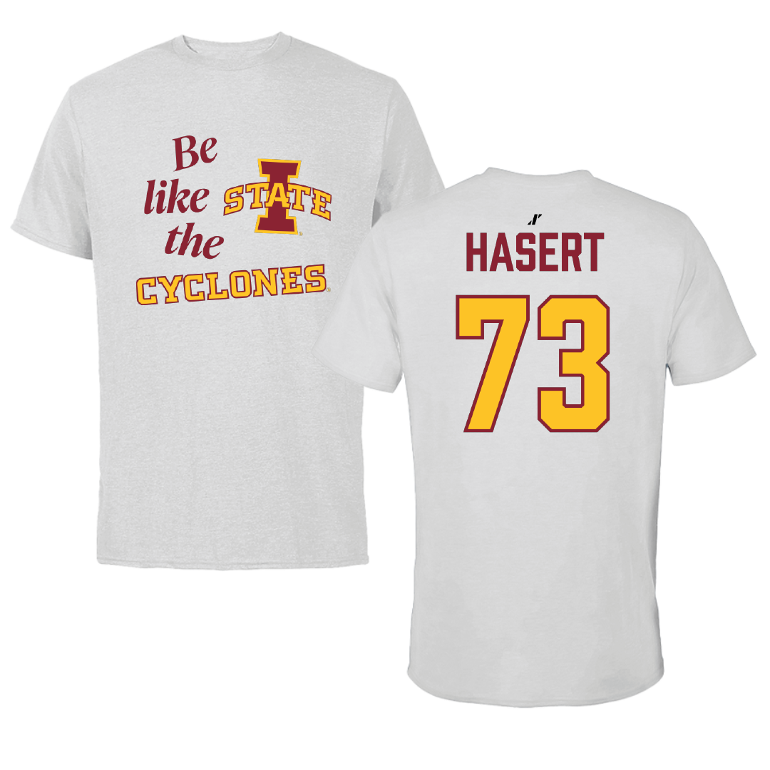 Iowa State University Football Light Gray Be Like Us Tee - #73 Deylin Hasert
