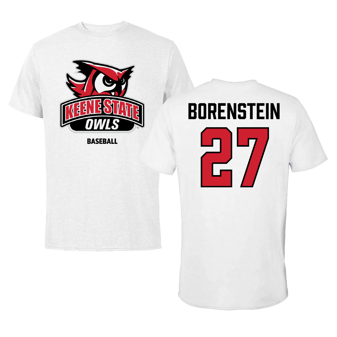 Keene State College Baseball White Performance Tee - #27 Emmett Borenstein