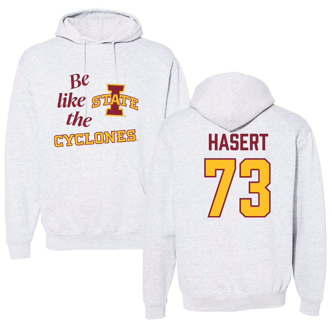 Iowa State University Football Light Gray Be Like Us Hoodie - #73 Deylin Hasert