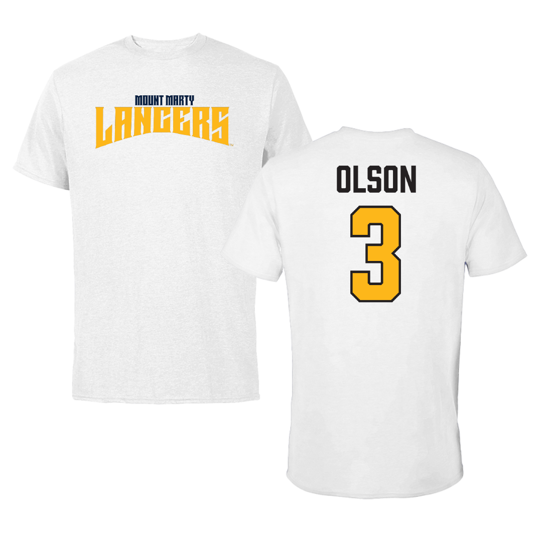 Mount Marty University Basketball White Classic Tee - #3 Eli Olson
