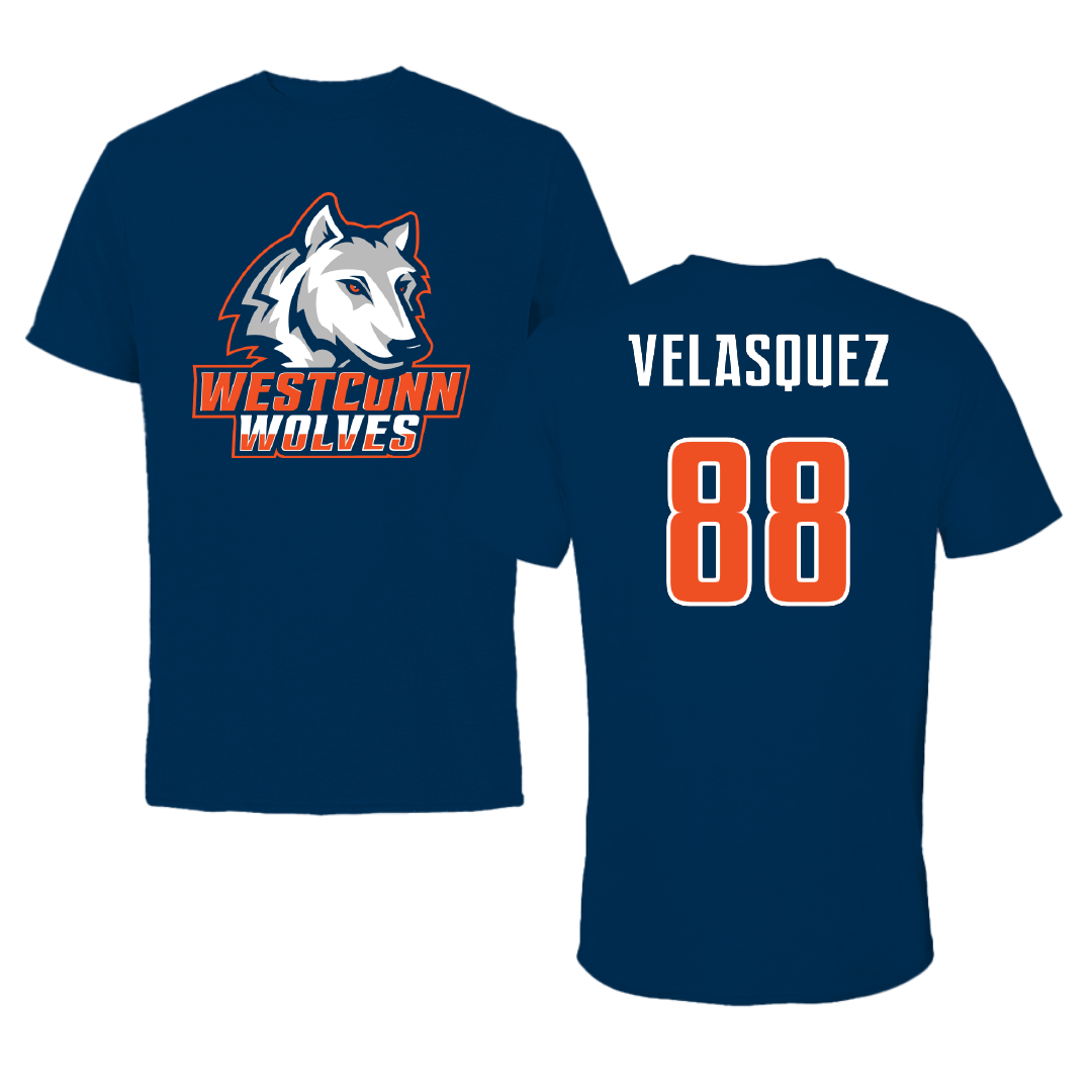 Western Connecticut State University Football Navy Wolves Tee - #88 Jorge Velasquez