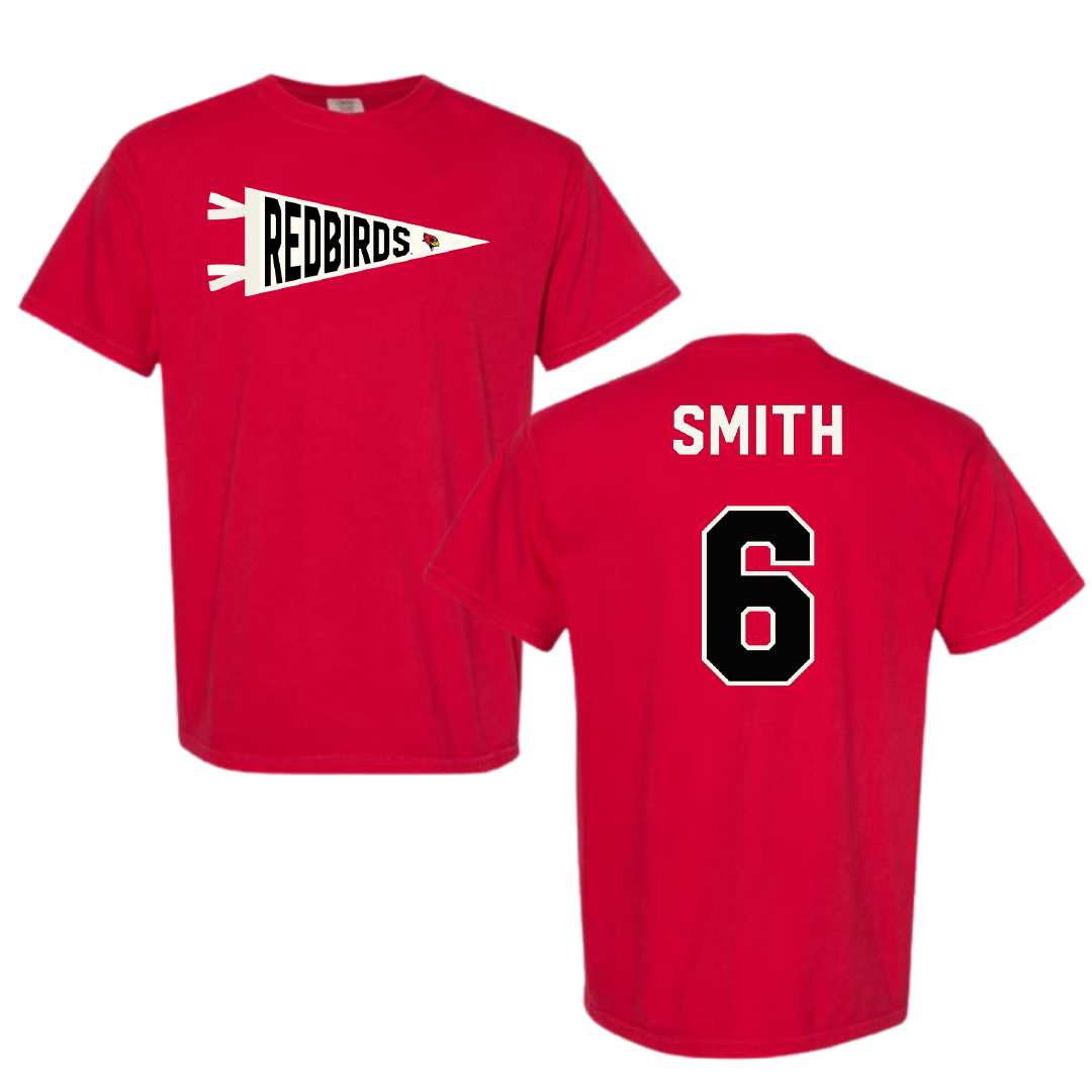 Illinois State University Baseball Red Pennant Comfort Colors Tee - #6 Noah Smith
