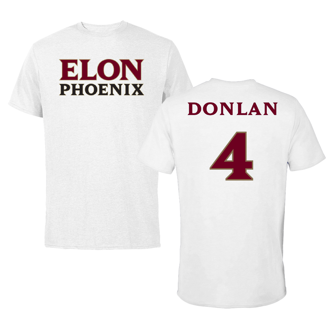 Elon University Soccer (M) White Tee - #4 Jack Donlan