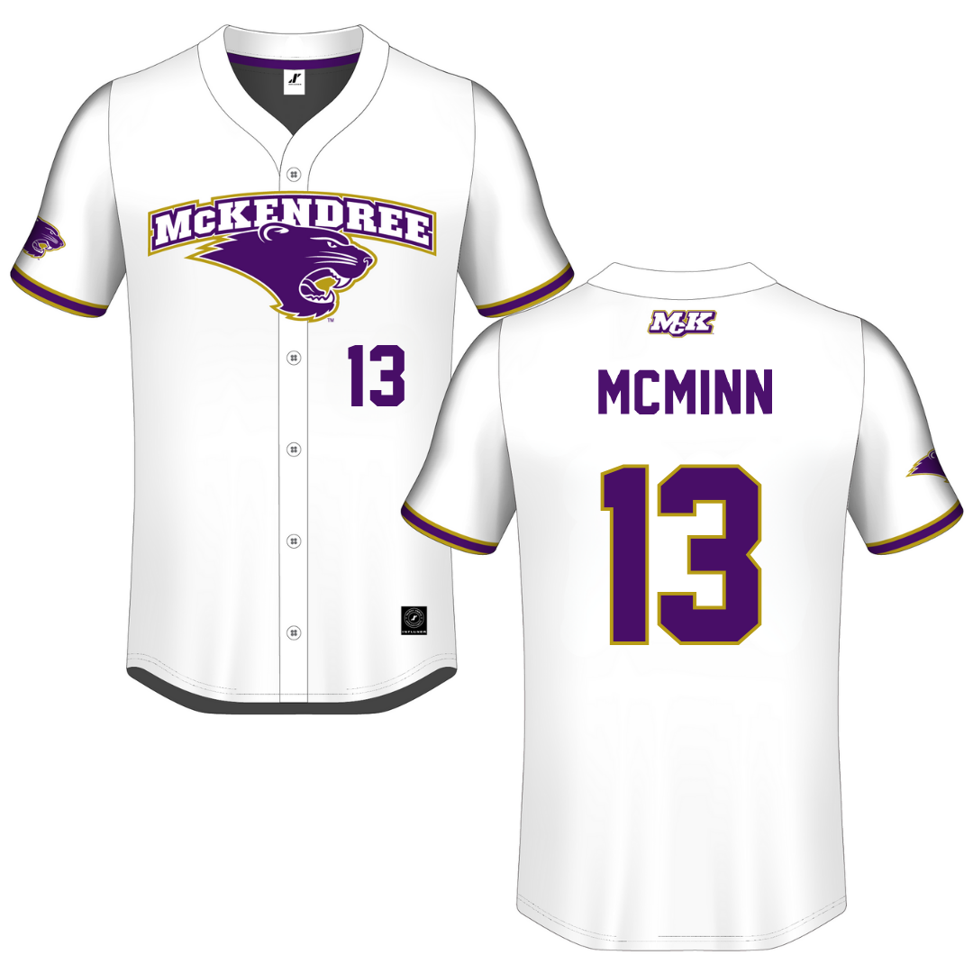 McKendree University White Button-Down Jersey - #13 Sage McMinn