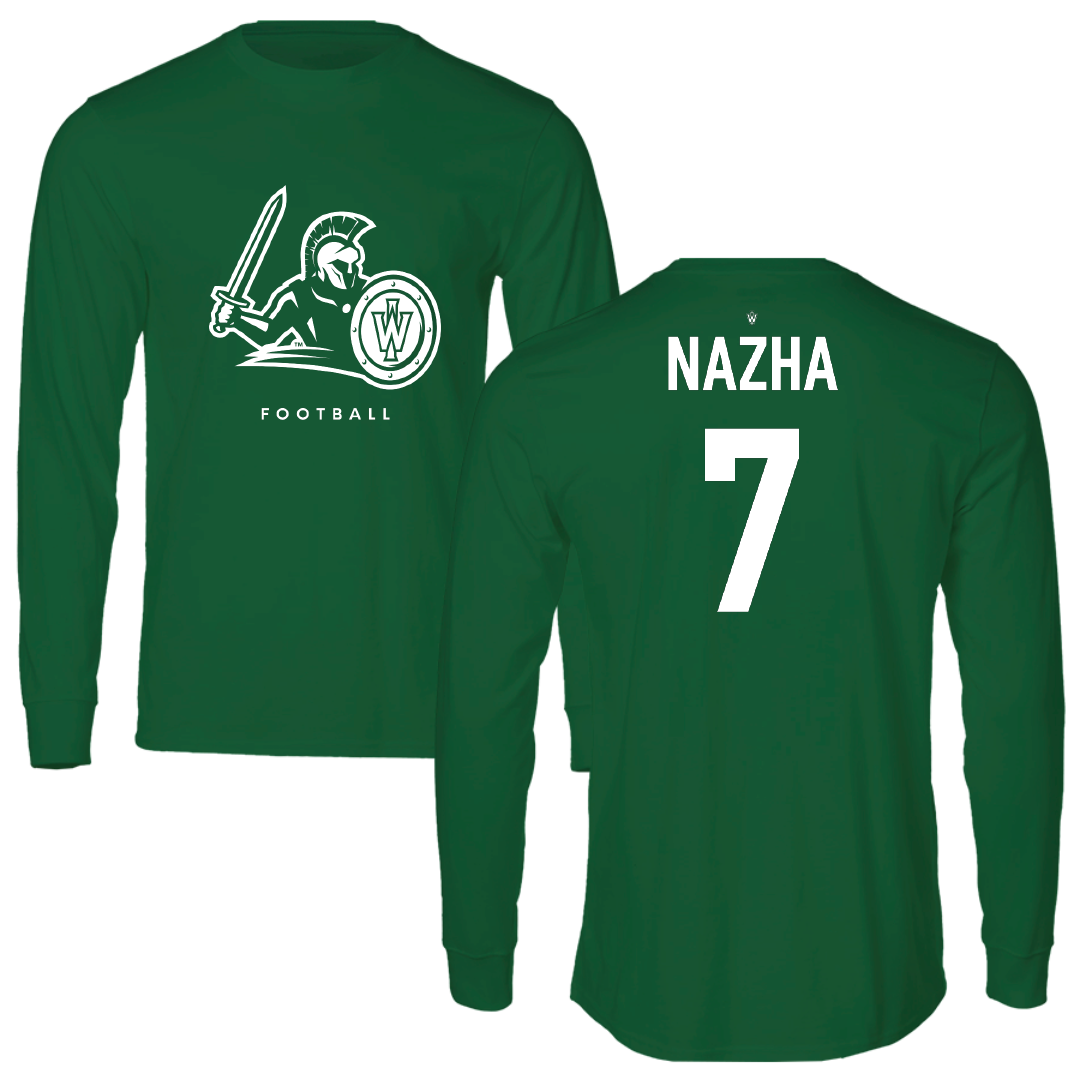 Illinois Wesleyan University Football Kelly Green Performance Long Sleeve - #7 Will Nazha