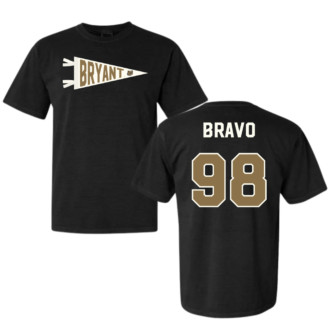 Bryant University Football Black Pennant Comfort Colors Tee - #98 Gustavo Bravo
