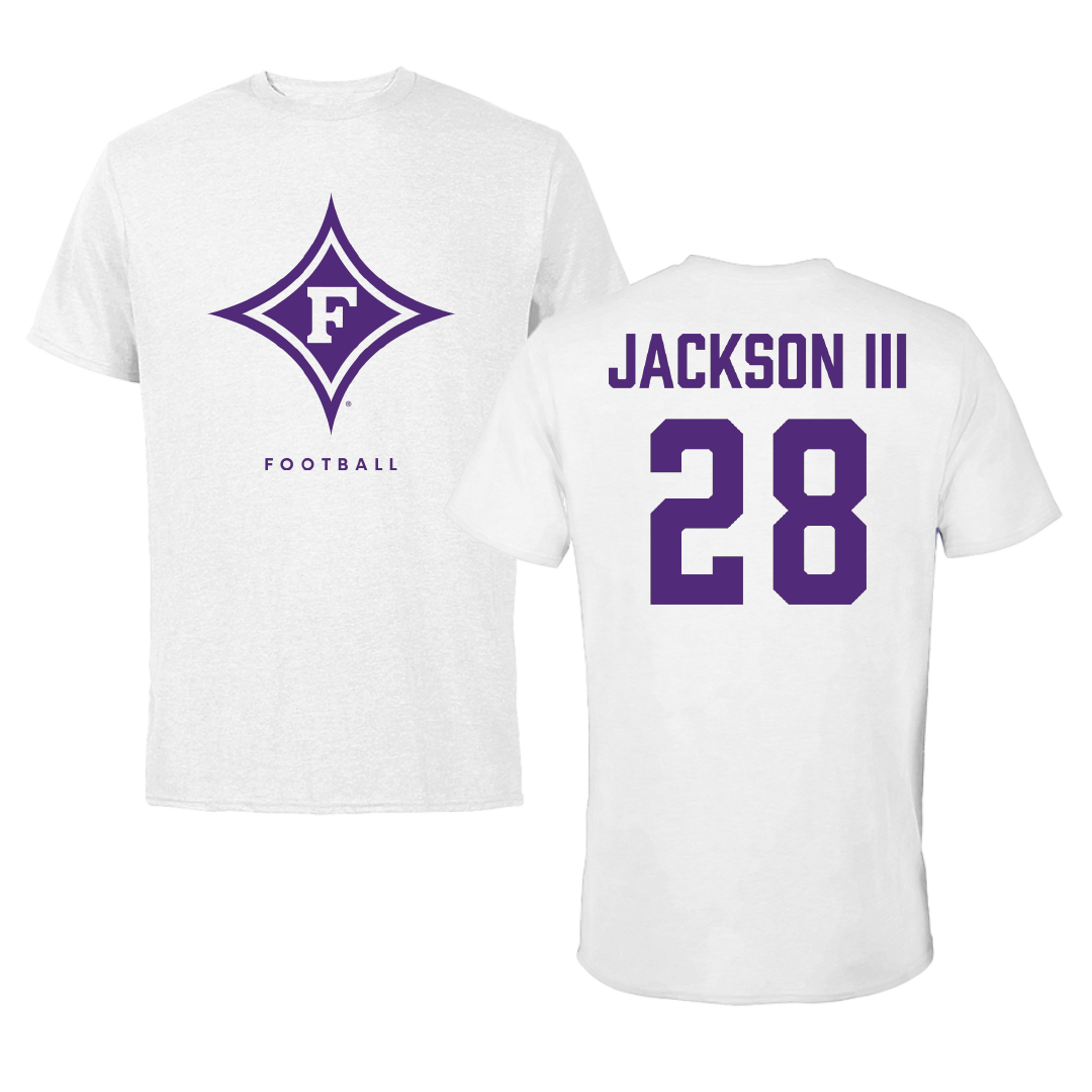 Furman University Football White Performance Tee - #28 Eddie Jackson III