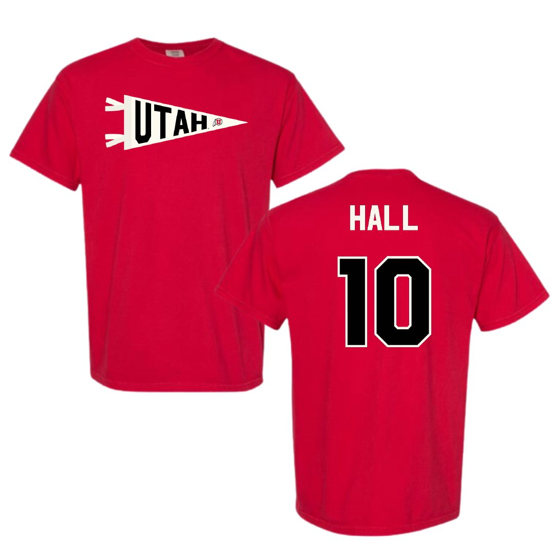 University of Utah Football Red Pennant Comfort Colors Tee - #10 Johnathan Hall