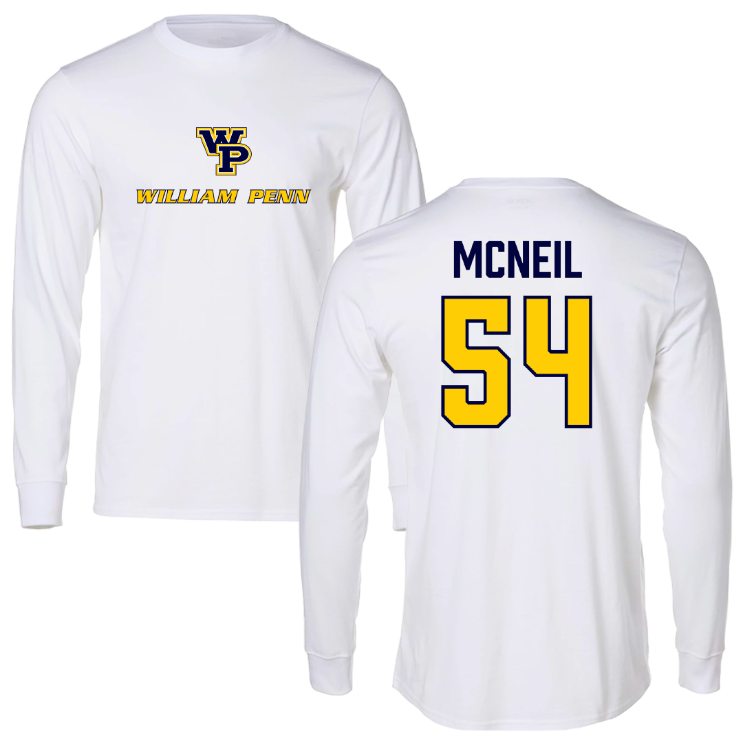William Penn University Football White Performance Long Sleeve - #54 Kenron McNeil