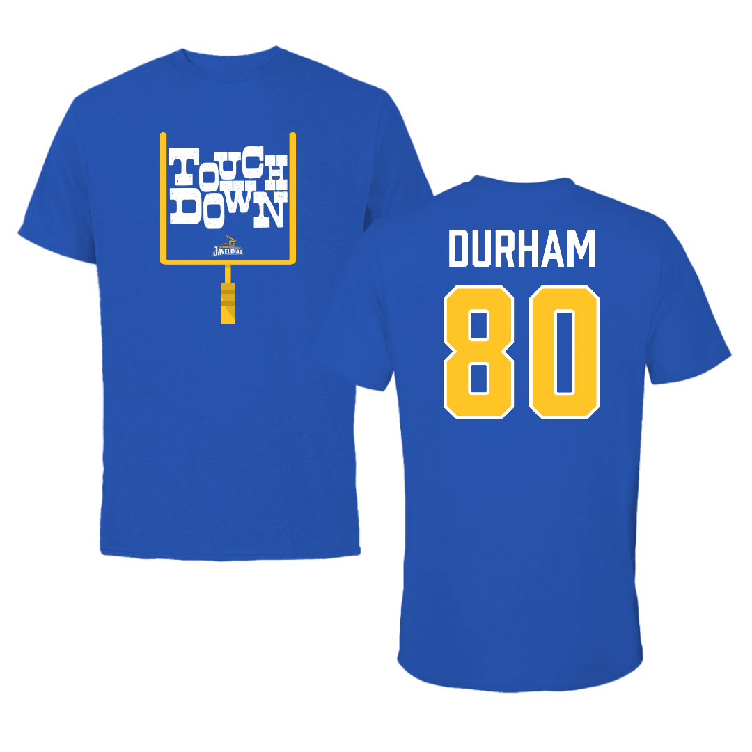 Texas A&M University-Kingsville Football Blue Touchdown Performance Tee - #80 Exavier Durham