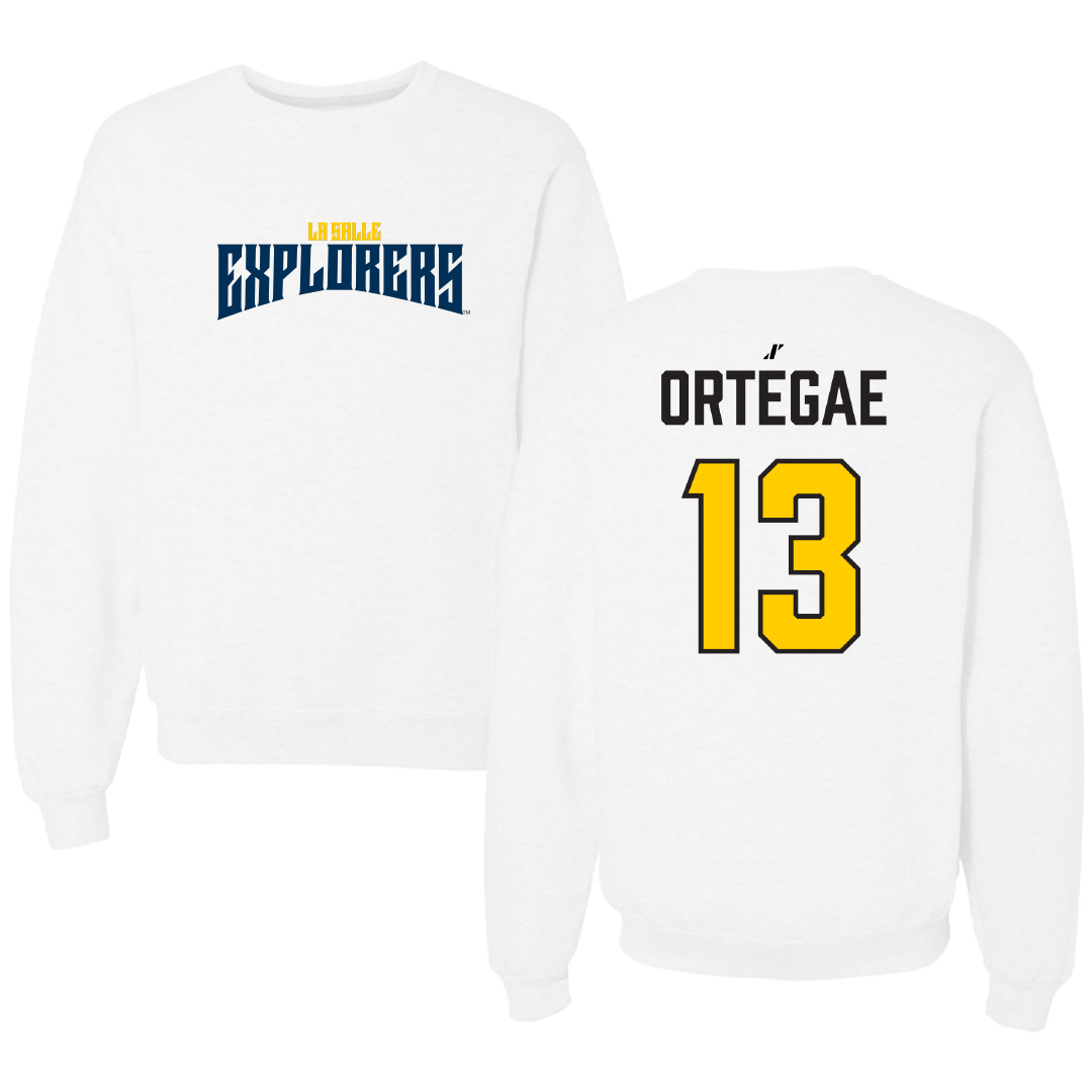 La Salle University Baseball White Classic Crewneck - #13 Johnny Ortegae