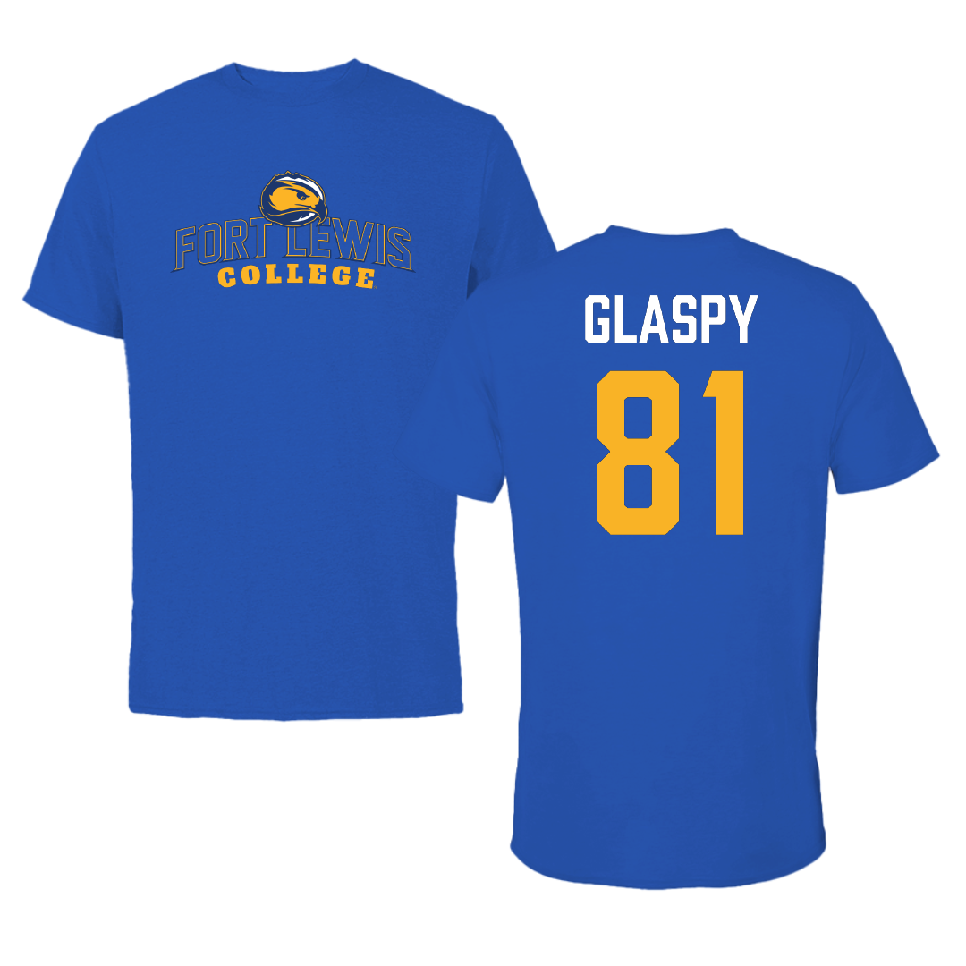 Fort Lewis College Football Blue Performance Tee - #81 Antwin Glaspy