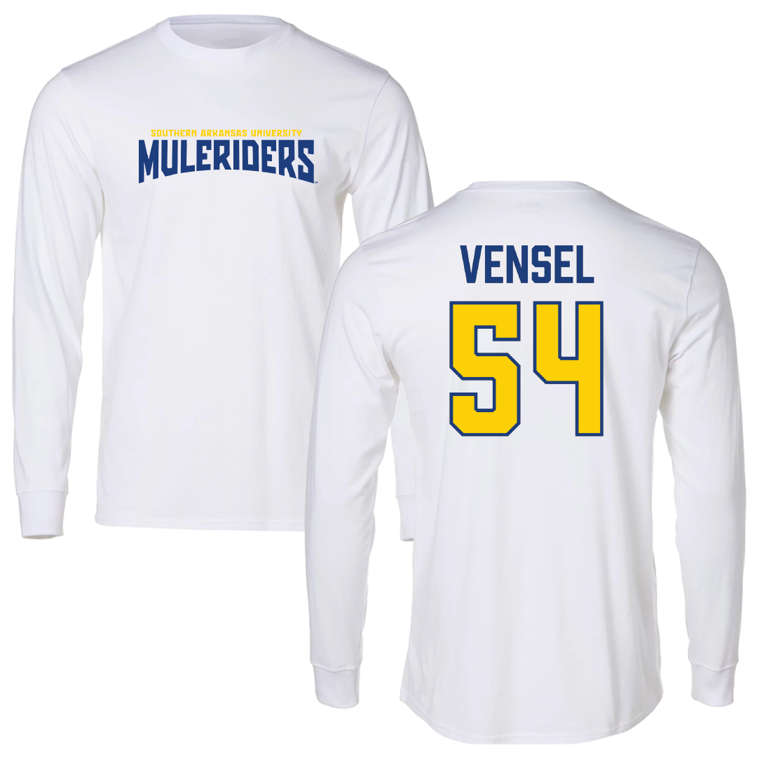 Southern Arkansas University Baseball White Classic Performance Long Sleeve - #54 Aidan Vensel