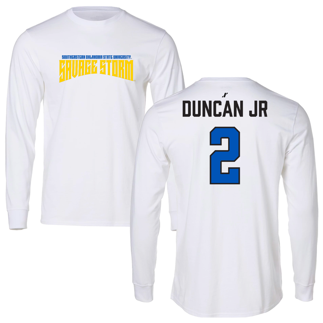 Southeastern Oklahoma State University Football White Classic Long Sleeve - #2 LeVay Duncan Jr
