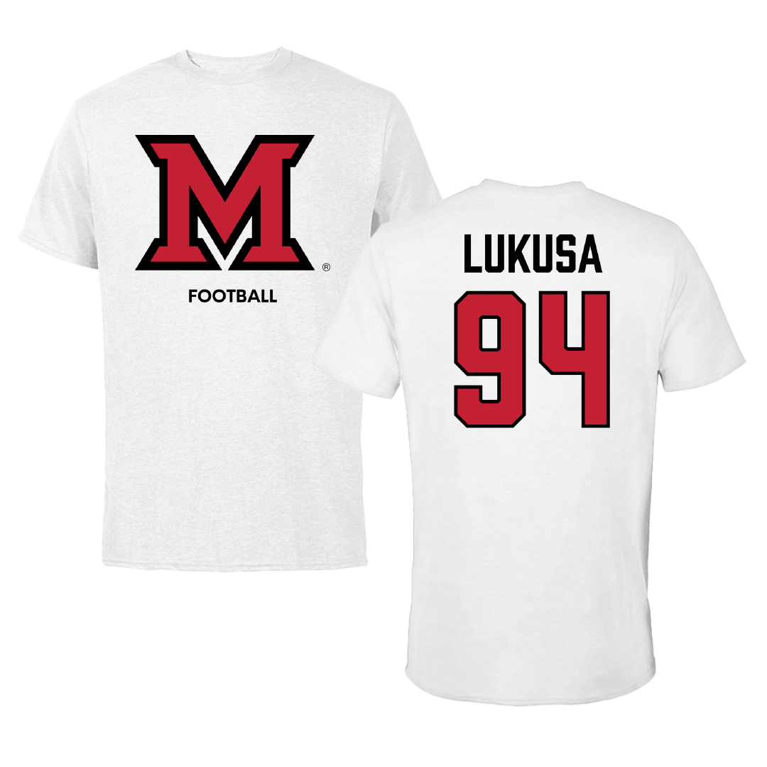 Miami University (Ohio) Football White Performance Tee - #94 Josh Lukusa