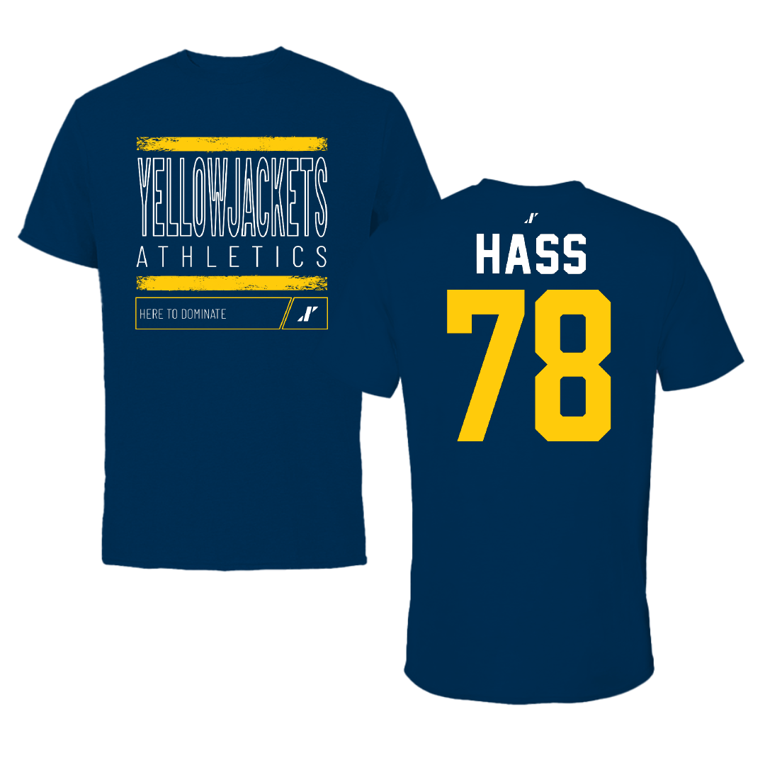 Graceland University Football Navy Dominate Tee - #78 Luke Hass