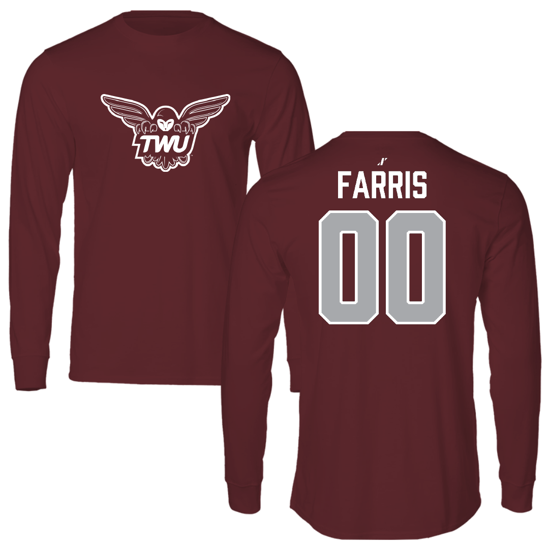 Texas Woman's University Soccer Maroon Performance Long Sleeve - #00 Amanda Farris