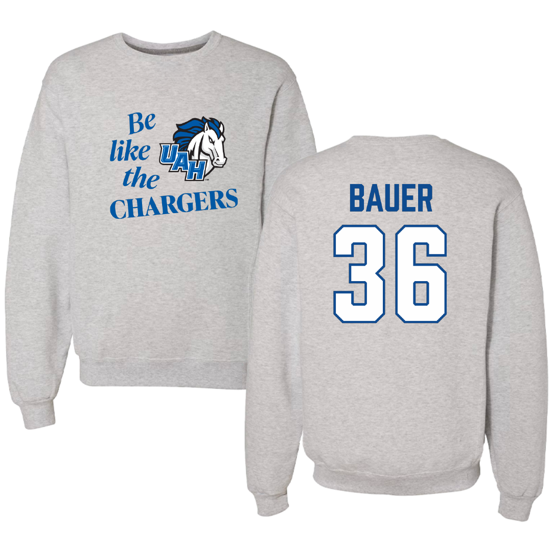 Huntsville Lacrosse (M) Light Gray Be Like Us Crewneck - #36 Andrew Bauer