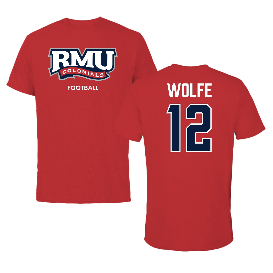 Robert Morris University Football Red Colonials Tee - #12 Jake Wolfe