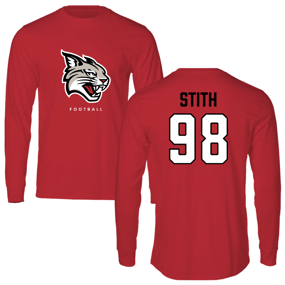 Davidson College Football Red Mascot Performance Long Sleeve - #98 Jeramy Stith