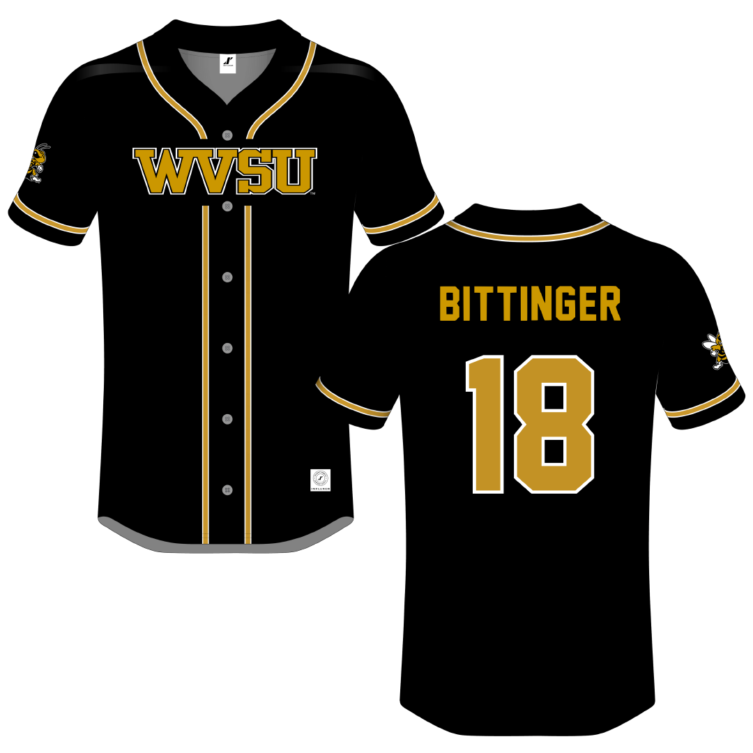West Virginia State University Black Button-Down Jersey - #18 Michael Bittinger