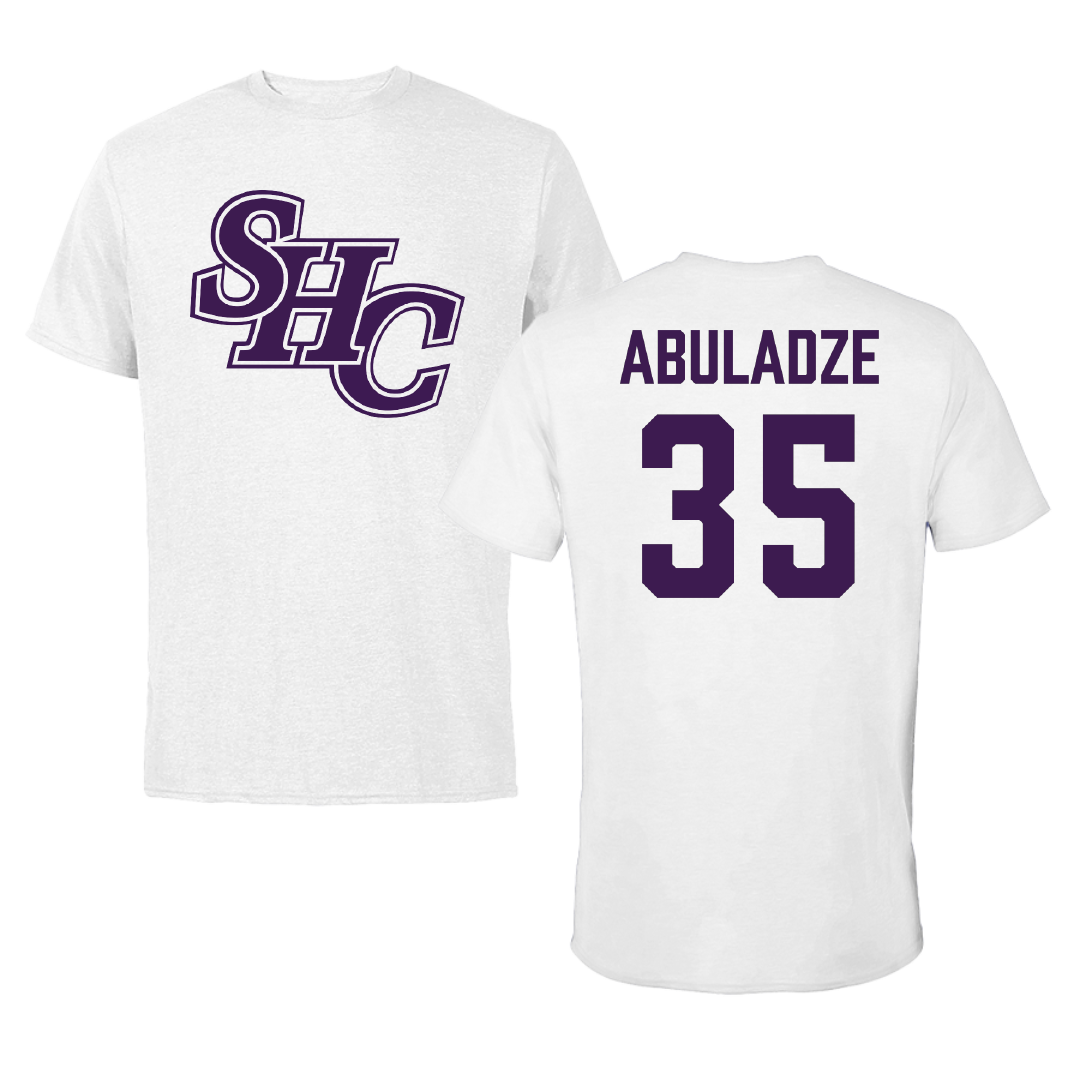Spring Hill College Basketball (M) White Tee - #35 Nikoloz Abuladze