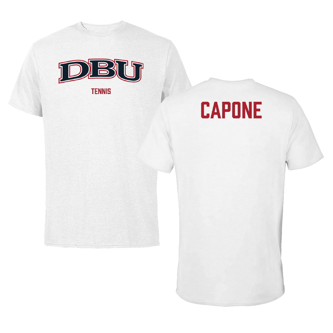 Dallas Baptist University Tennis (M) White Performance Tee - Zach Capone