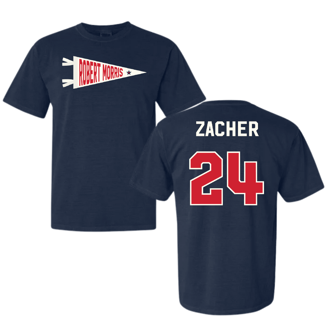Robert Morris University Ice Hockey Navy Pennant Comfort Colors Tee - #24 Walter Zacher