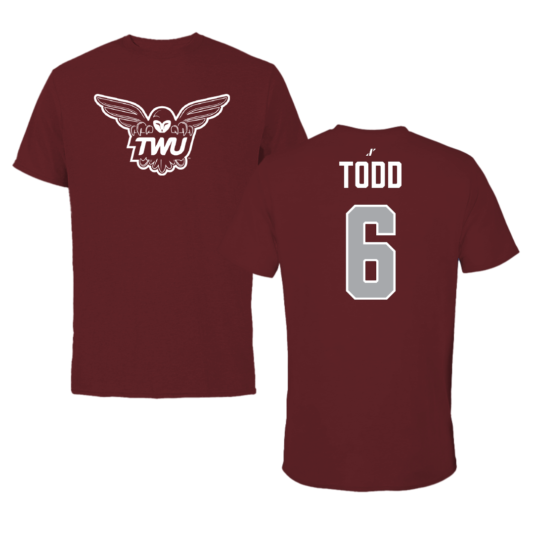 Texas Woman's University Softball Maroon Performance Tee - #6 Riley Todd