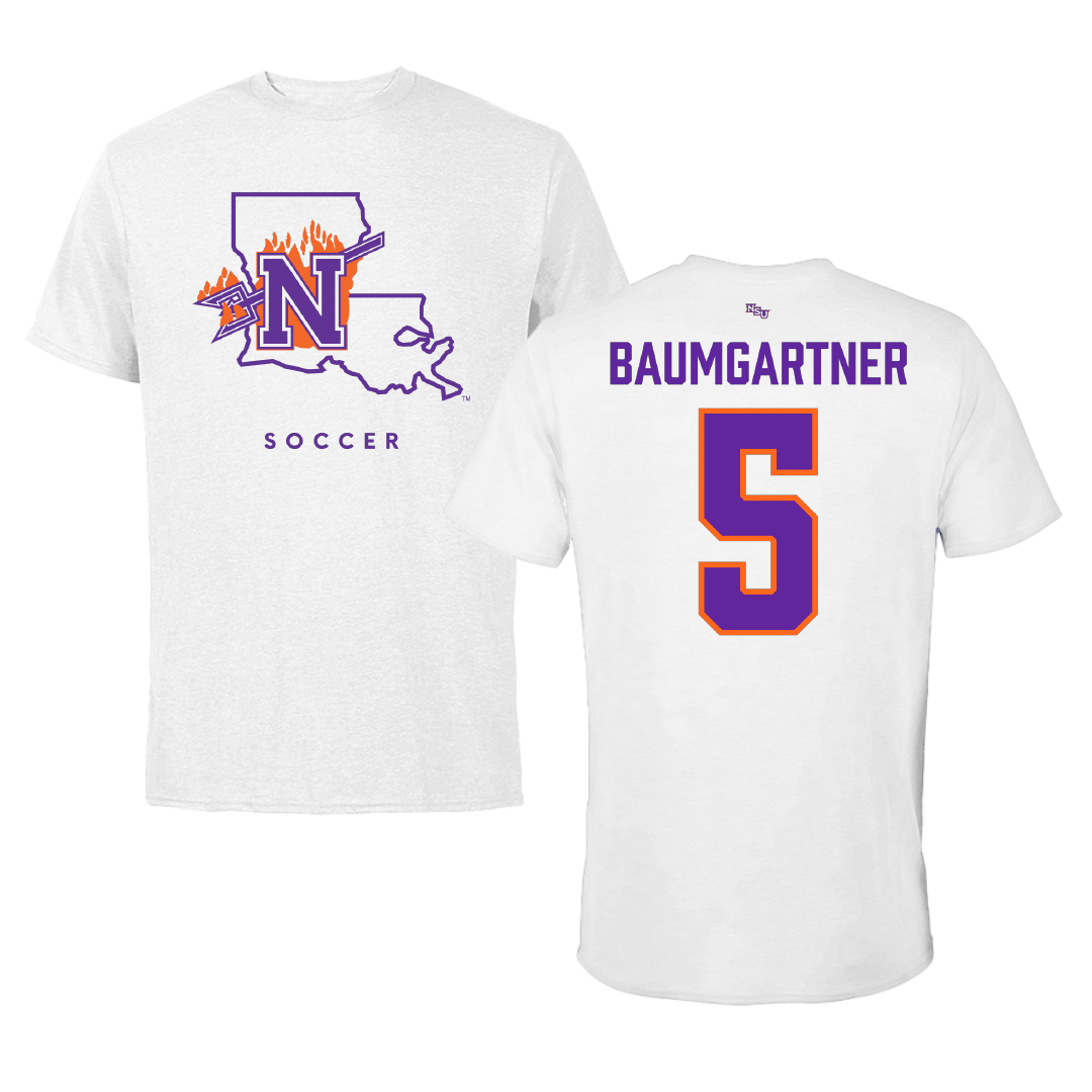 Northwestern State University Soccer White Tee - #5 Paige Baumgartner