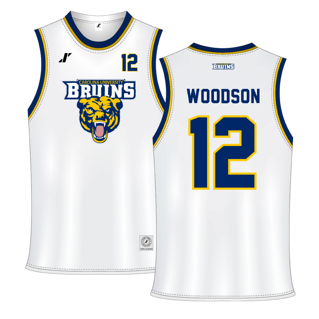 Carolina University White Basketball Jersey - #12 Shawn Woodson