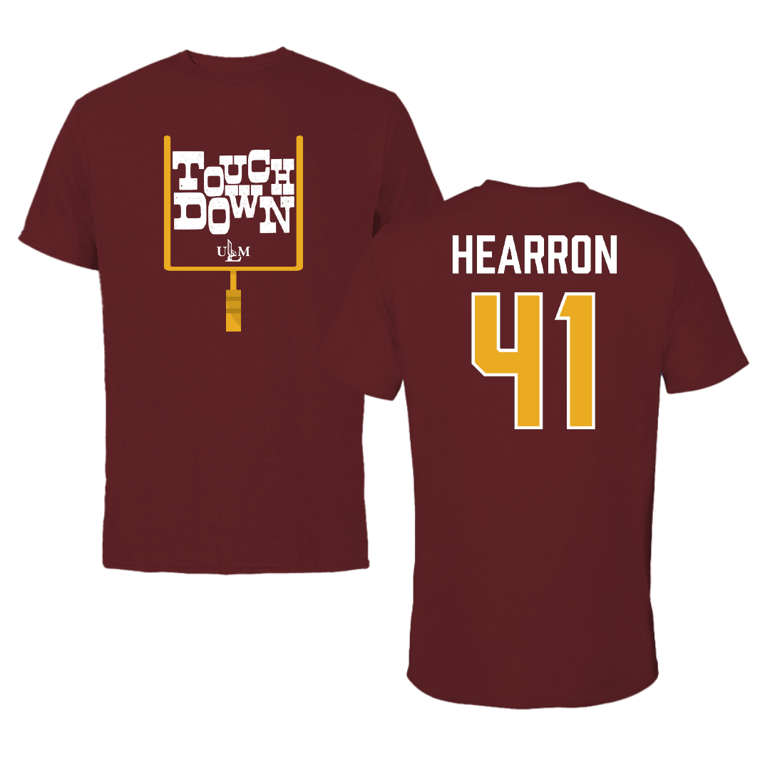 University of Louisiana Monroe Football Maroon Touchdown Tee - #41 Hutson Hearron