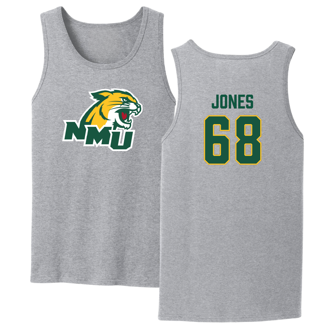 Northern Michigan University Football Sport Gray Tank Top - #68 Tommy Jones