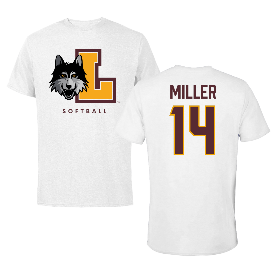 Loyola University-Chicago Softball White Tee - #14 Evelyn Miller