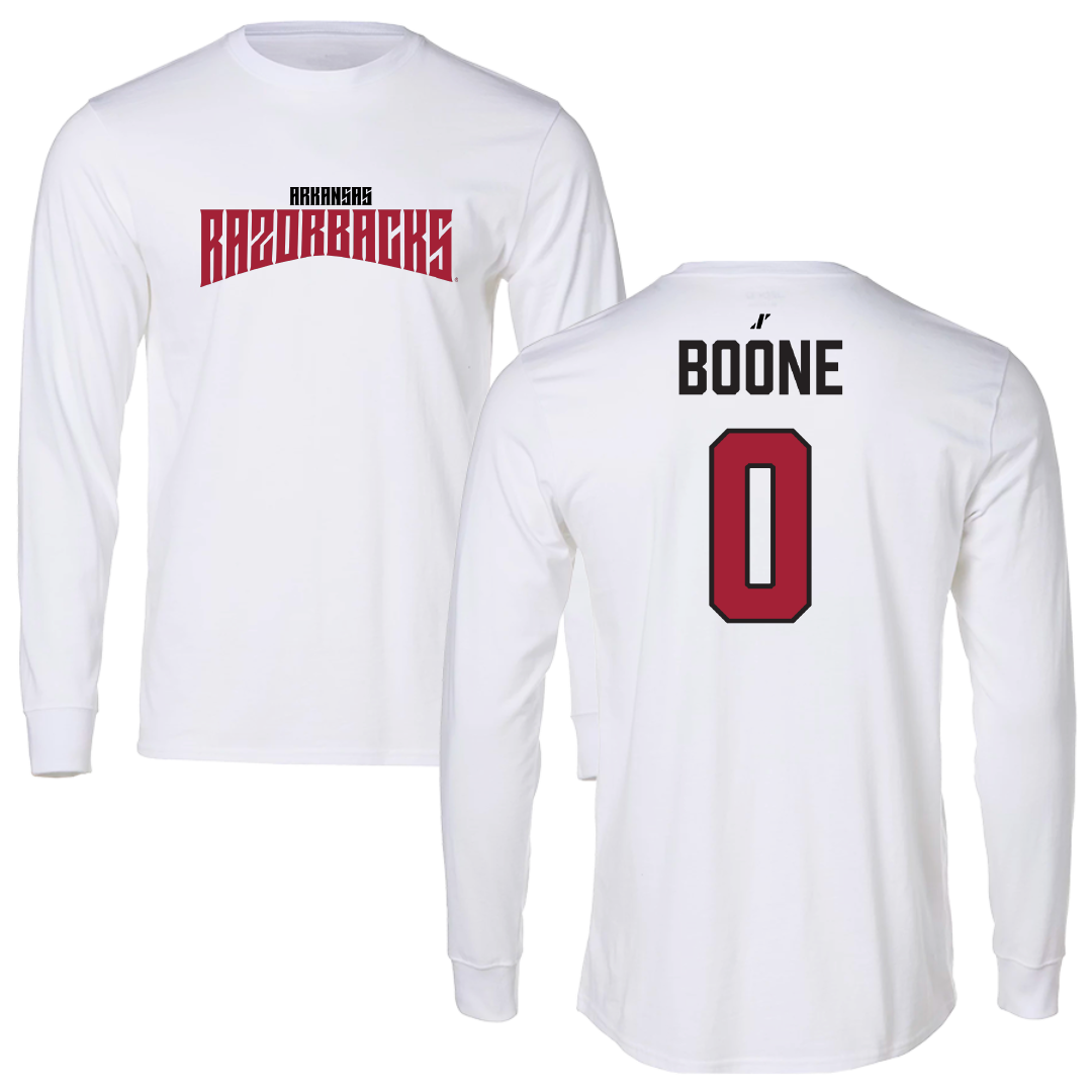 University of Arkansas Football White Classic Long Sleeve - #0 Justus Boone