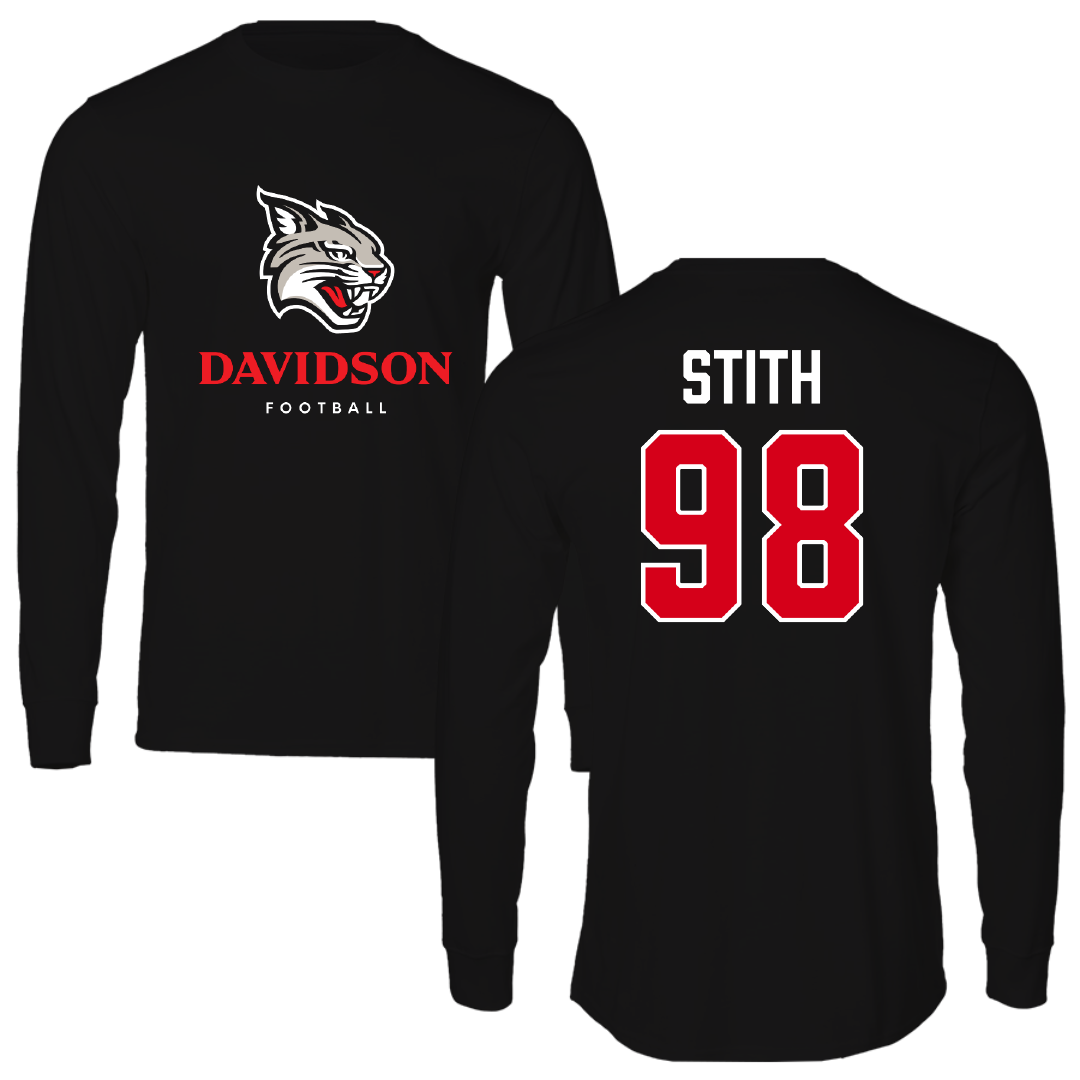 Davidson College Football Black Performance Long Sleeve - #98 Jeramy Stith