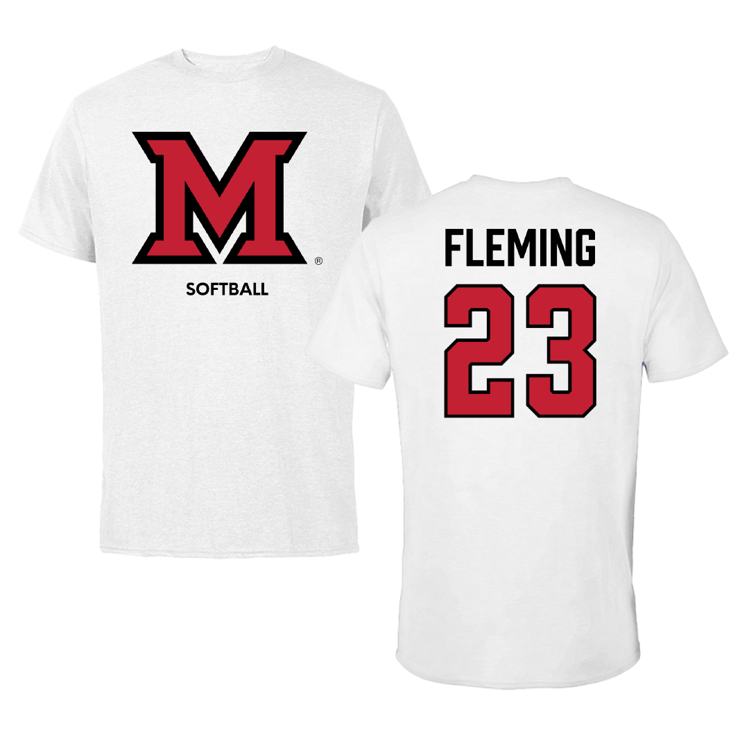 Miami University (Ohio) Softball White Performance Tee - #23 Mia Fleming