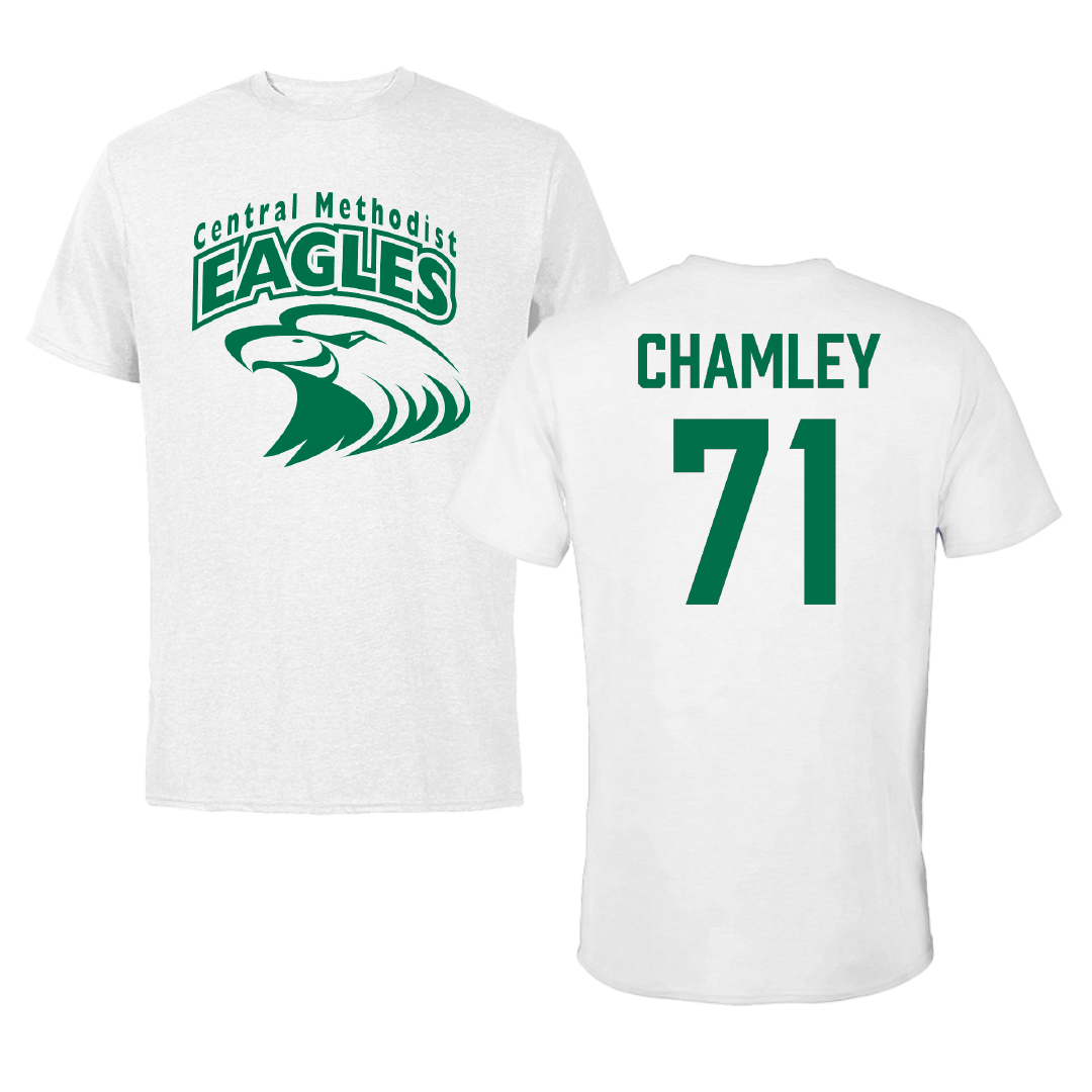Central Methodist University Football White Performance Tee - #71 Clint Chamley