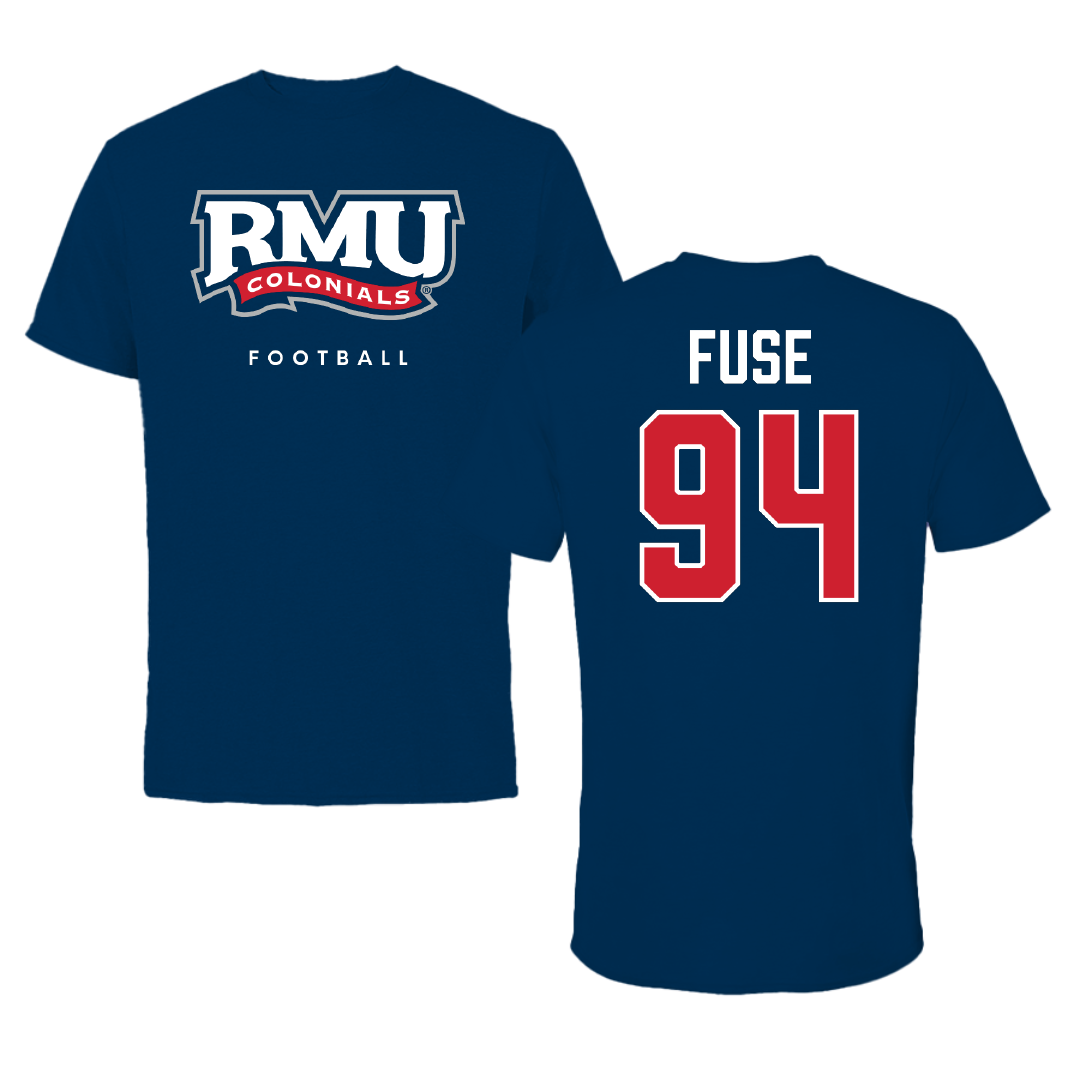 Robert Morris University Football Navy Tee - #94 Semaj Fuse