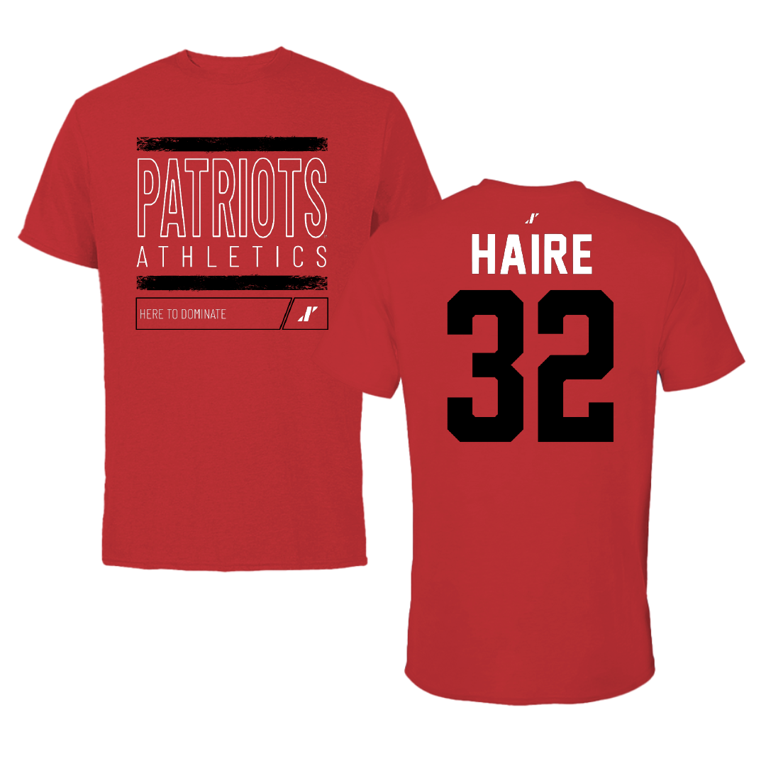 Dallas Baptist University Basketball Red Dominate Performance Tee - #32 Justin Haire