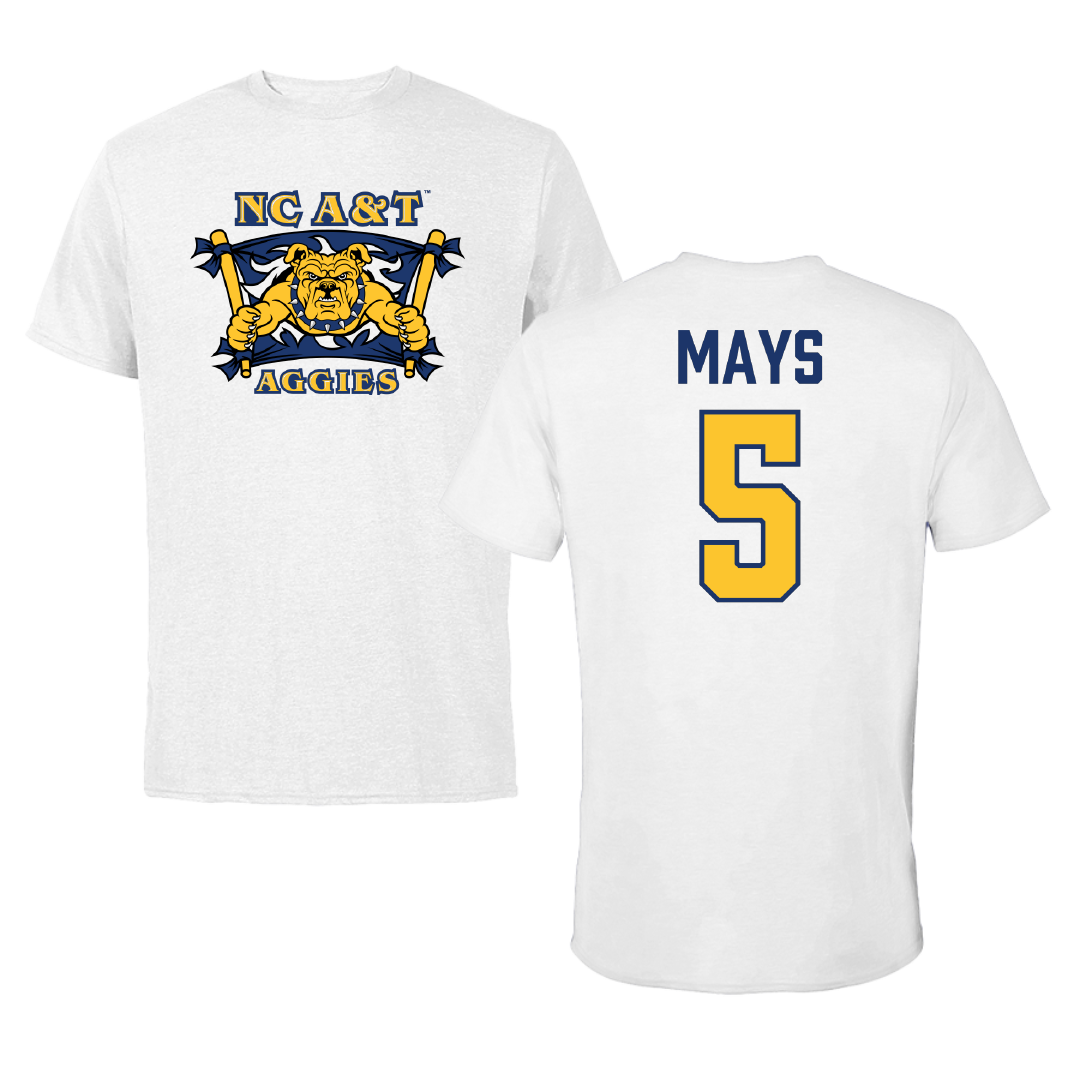 North Carolina A&T State University Softball White Performance Tee - #5 Zoe Mays