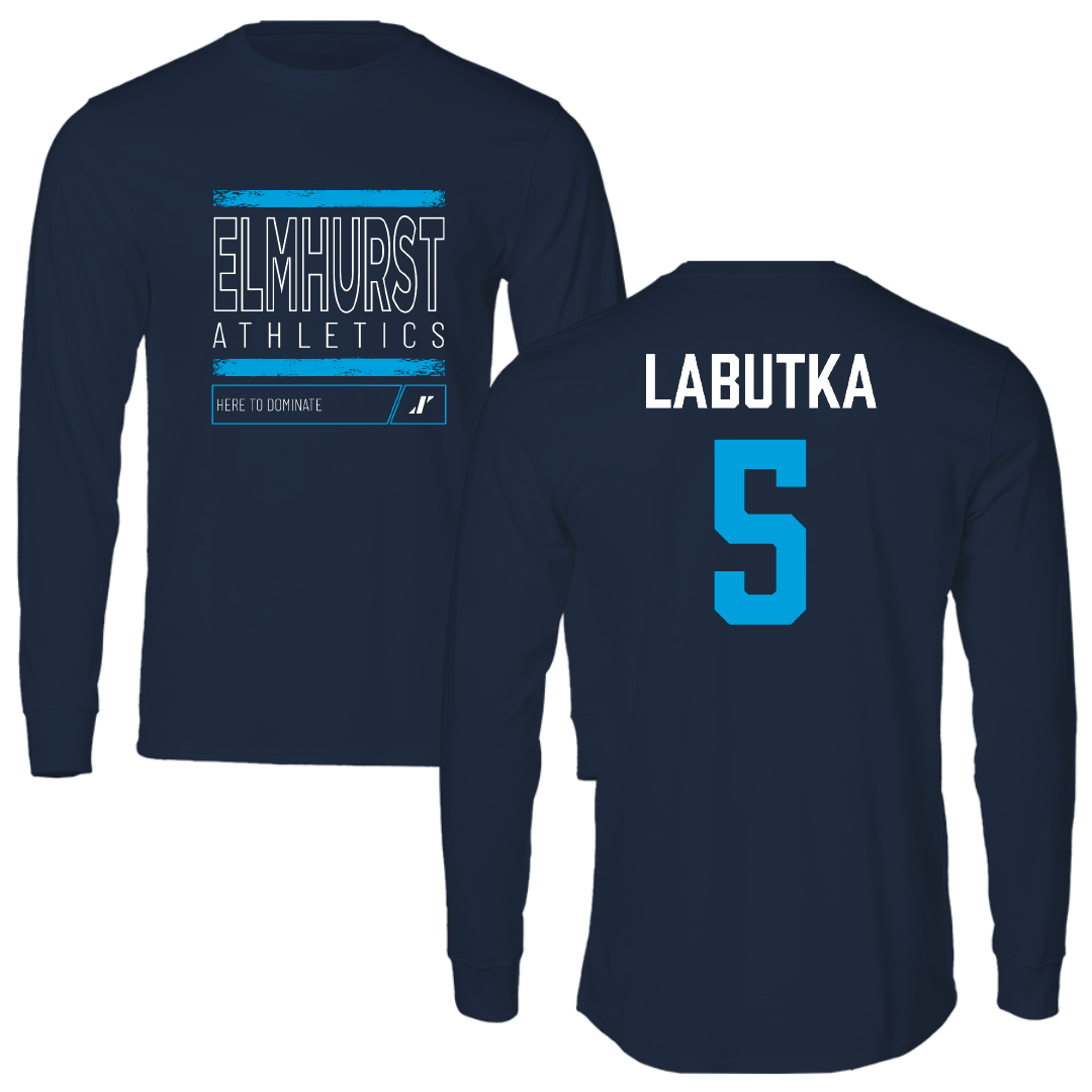 Elmhurst University Baseball Navy Dominate Performance Long Sleeve - #5 Benjamin Labutka