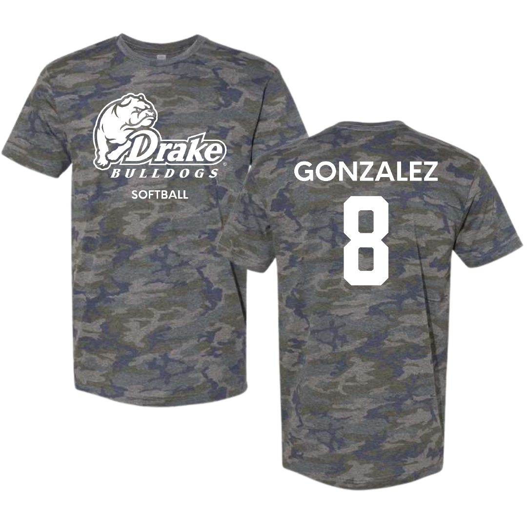 Drake University Softball Vintage Camo Tee - #8 Lili Gonzalez
