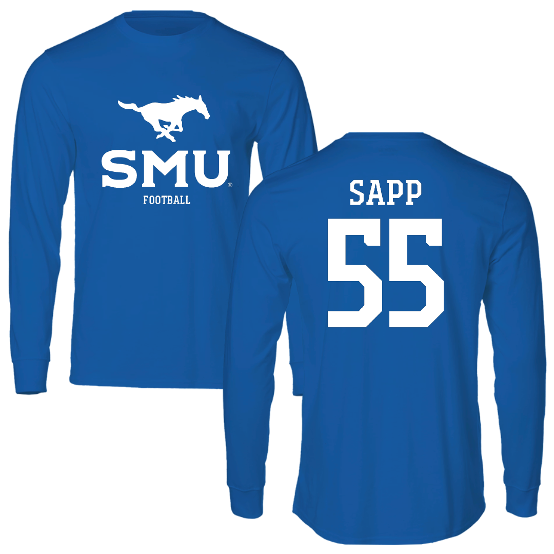 Southern Methodist University Football Blue Mascot Performance Long Sleeve - #55 Qaeshon Sapp