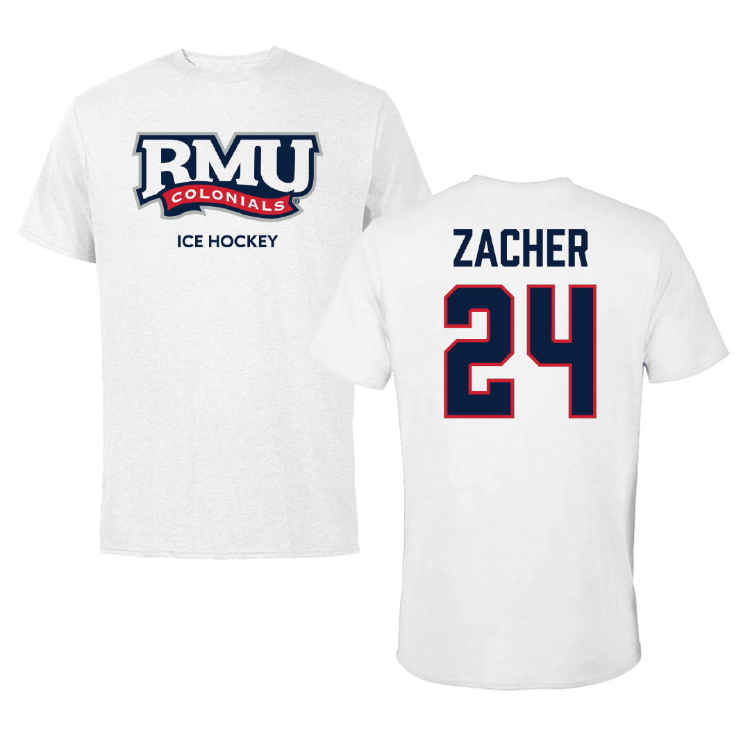 Robert Morris University Ice Hockey (M) White Tee - #24 Walter Zacher